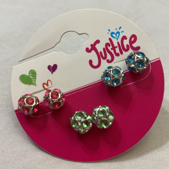 Earrings from Justice. Sparkling hot pink, blue & light green. Brand new - Picture 1 of 7